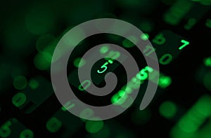 Green Binary Code Numbers Black Screen Abstract Matrix Background. AI Generative