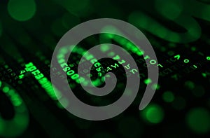 Green Binary Code Numbers Black Screen Abstract Matrix Background. AI Generative