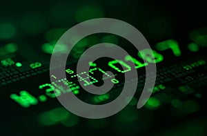 Green Binary Code Numbers Black Screen Abstract Matrix Background. AI Generative