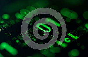 Green Binary Code Numbers Black Screen Abstract Matrix Background. AI Generative