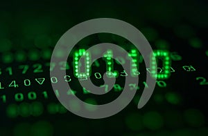 Green Binary Code Numbers Black Screen Abstract Matrix Background. AI Generative