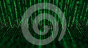 Green Binary Code Numbers Data Stream Falling Down Cyber Security