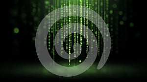 Green binary code raining, global data stream technology