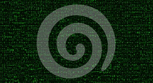 Green binary code streams across a black background, resembling computer