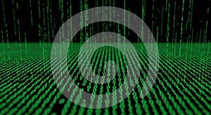Matrix Code Rain: Green Binary Data Stream on Black Background