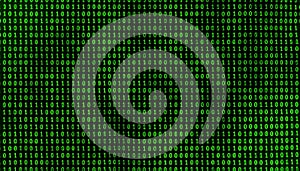 Green binary code (zeros and ones) on black, symbolizing digital data and computing