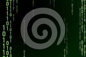 Green binary numbers 0101 code on dark background. Data Stream for infosec and cryptography