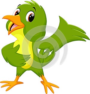 Green bird cartoon waving