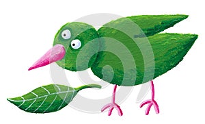 Green bird and leaf