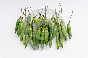 Green Bird`s eye chili ,Thai Chili pepper ,bird chili pepper nature isolate on white background.