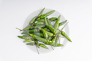 Green Bird`s eye chili ,Thai Chili pepper ,bird chili pepper nature isolate on white background.