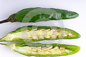 Green Bird`s eye chili ,Thai Chili pepper ,bird chili pepper nature isolate on white background.