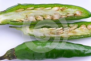 Green Bird`s eye chili ,Thai Chili pepper ,bird chili pepper nature isolate on white background.