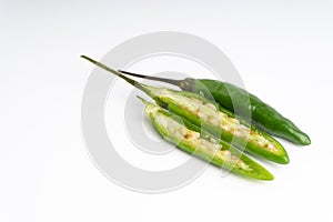 Green Bird`s eye chili ,Thai Chili pepper ,bird chili pepper nature isolate on white background.