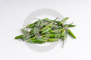 Green Bird`s eye chili ,Thai Chili pepper ,bird chili pepper nature isolate on white background.