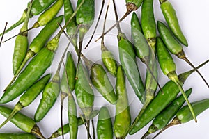 Green Bird`s eye chili ,Thai Chili pepper ,bird chili pepper nature isolate on white background.