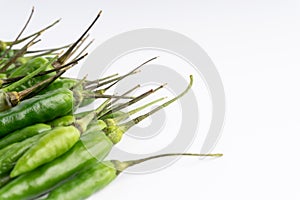 Green Bird`s eye chili ,Thai Chili pepper ,bird chili pepper nature isolate on white background.