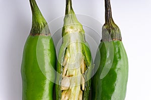 Green Bird`s eye chili ,Thai Chili pepper ,bird chili pepper nature isolate on white background.