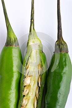 Green Bird`s eye chili ,Thai Chili pepper ,bird chili pepper nature isolate on white background.