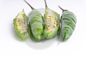 Green Bird`s eye chili ,Thai Chili pepper ,bird chili pepper nature isolate on white background.