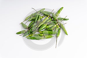 Green Bird`s eye chili ,Thai Chili pepper ,bird chili pepper nature isolate on white background.