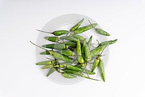 Green Bird`s eye chili ,Thai Chili pepper ,bird chili pepper nature isolate on white background.