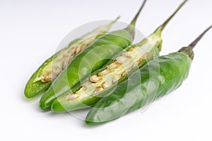 Green Bird`s eye chili ,Thai Chili pepper ,bird chili pepper nature isolate on white background.