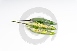 Green Bird`s eye chili ,Thai Chili pepper ,bird chili pepper nature isolate on white background.