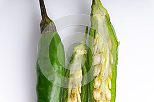 Green Bird`s eye chili ,Thai Chili pepper ,bird chili pepper nature isolate on white background.