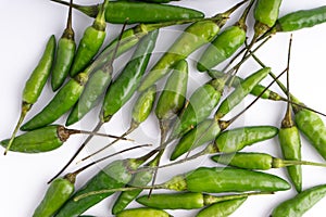 Green Bird`s eye chili ,Thai Chili pepper ,bird chili pepper nature isolate on white background.