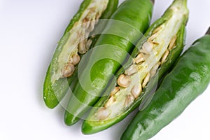 Green Bird`s eye chili ,Thai Chili pepper ,bird chili pepper nature isolate on white background.