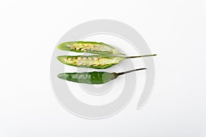 Green Bird`s eye chili ,Thai Chili pepper ,bird chili pepper nature isolate on white background.