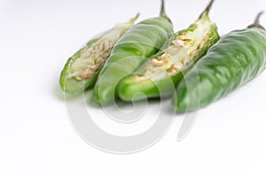 Green Bird`s eye chili ,Thai Chili pepper ,bird chili pepper nature isolate on white background.