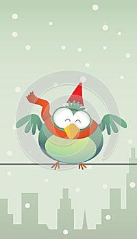 Green bird with santa hat