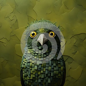 Green Bird With Yellow Eyes: Photorealistic Surrealism And Inventive Character Design