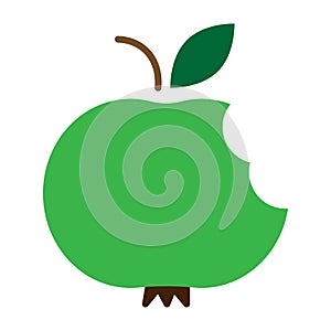Green bitten apple. Realistic icon with bitten apple. Natural organic nutrition. Vector illustration. stock image.