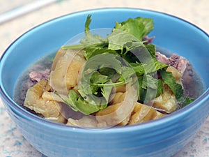 Green bitter melon or bitter gourd with spareribs soup