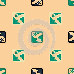 Green and black Africa safari map icon isolated seamless pattern on beige background. Vector