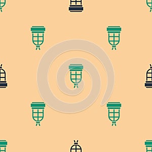 Green and black Billiard pocket icon isolated seamless pattern on beige background. Billiard hole. Vector