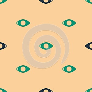 Green and black Blindness icon isolated seamless pattern on beige background. Blind sign. Vector