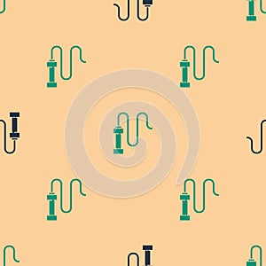 Green and black Braided leather whip icon isolated seamless pattern on beige background. Vector