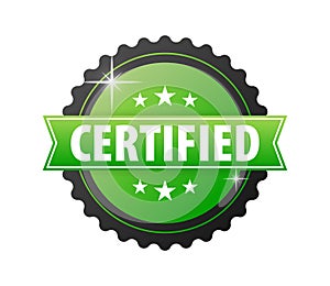Green and Black Certified Quality Badges with Checkmark Vector Illustration for Security and Authenticity