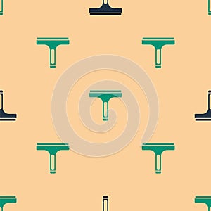 Green and black Cleaning service with of rubber cleaner for windows icon  seamless pattern on beige background