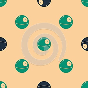 Green and black Death star icon isolated seamless pattern on beige background. Vector