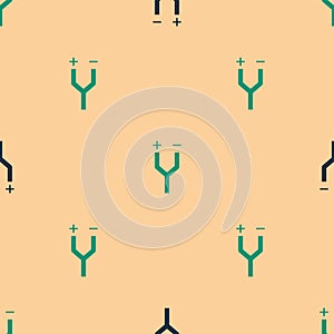 Green and black Electric cable icon isolated seamless pattern on beige background. Vector Illustration