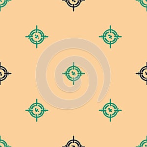 Green and black Eye scan icon isolated seamless pattern on beige background. Scanning eye. Security check symbol. Cyber