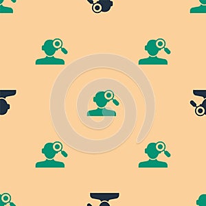 Green and black Finding a problem in psychology icon isolated seamless pattern on beige background. Vector