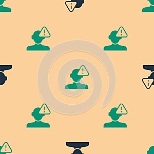 Green and black Finding a problem in psychology icon isolated seamless pattern on beige background. Vector