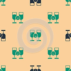 Green and black Friends drinking alcohol icon isolated seamless pattern on beige background. Vector
