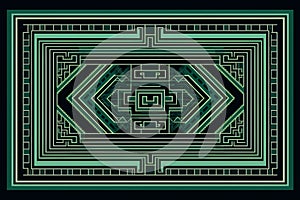 a green and black geometric pattern on a black background